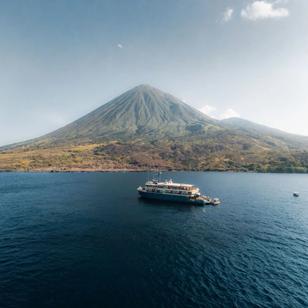Yacht on a mooring at Medana Bay, Lombok