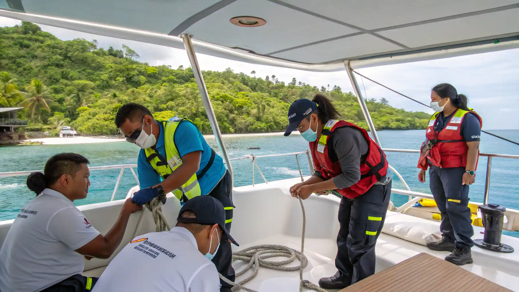 Yacht crew arriving with kit bags for a crew change in Bali